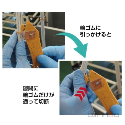 輪ゴムだけを通して切断